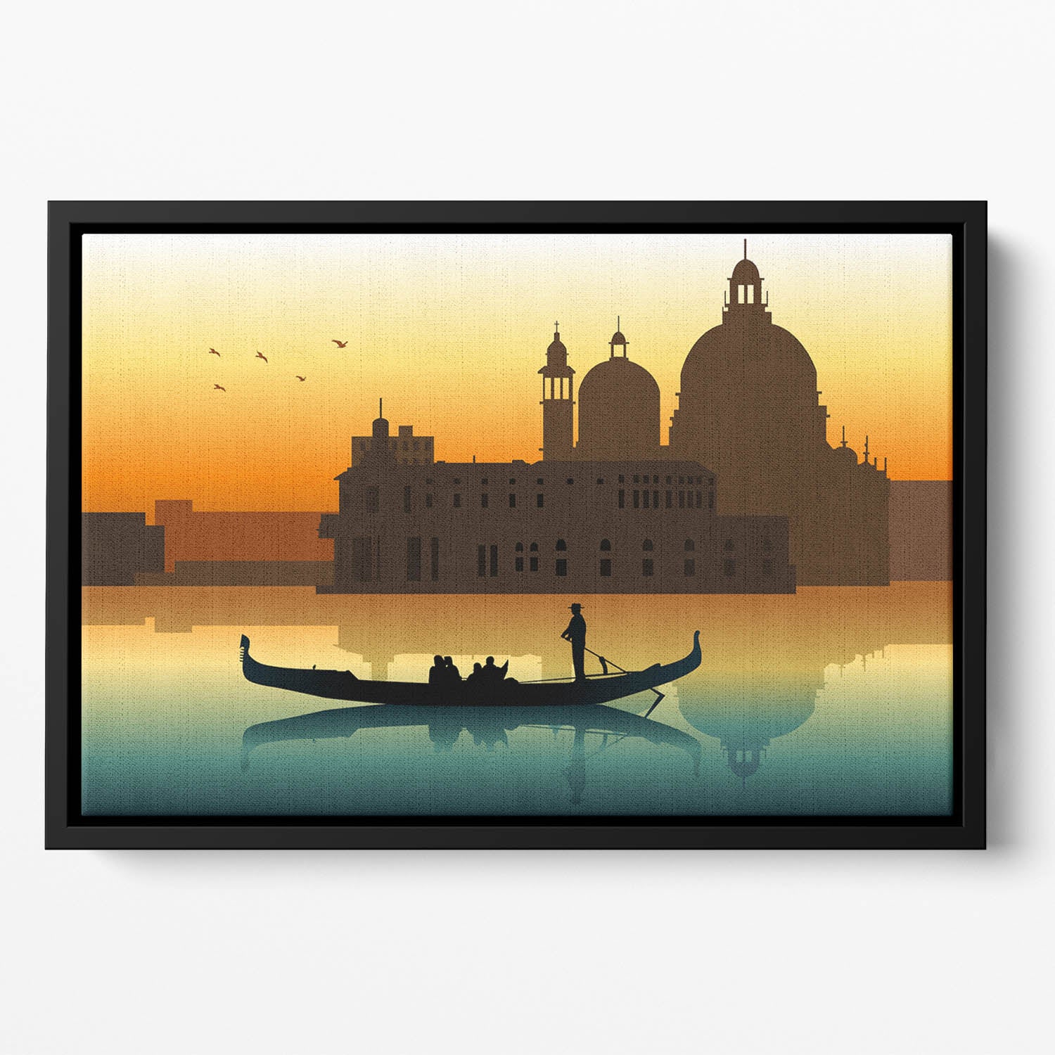 Silhouette illustration gondola in Venice Floating Framed Canvas