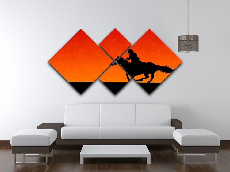 Silhouette of a horse and rider at sunset 4 Square Multi Panel Canvas - Canvas Art Rocks - 3