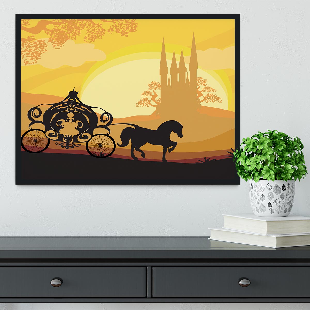 Silhouette of a horse carriage Framed Print - Canvas Art Rocks - 2
