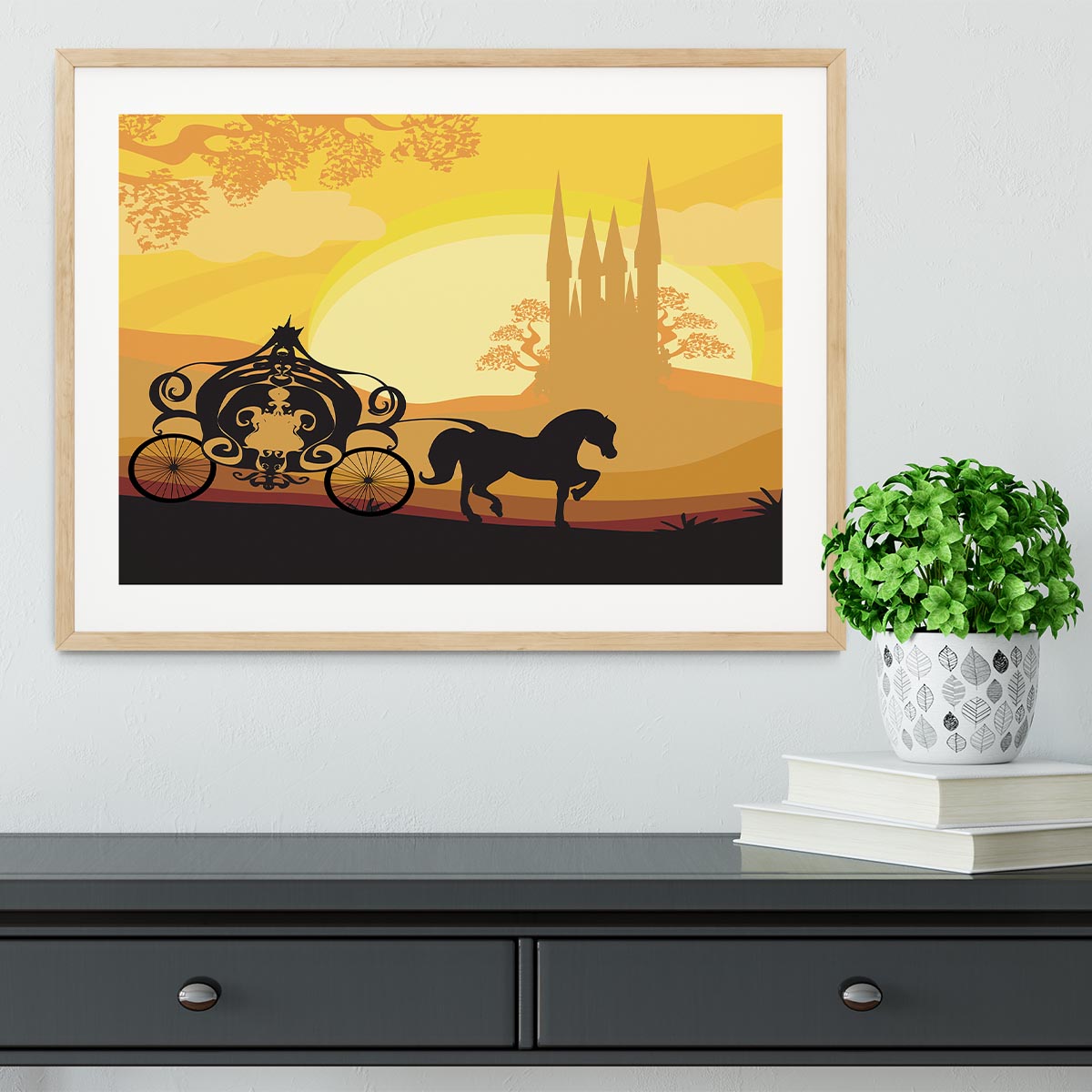 Silhouette of a horse carriage Framed Print - Canvas Art Rocks - 3