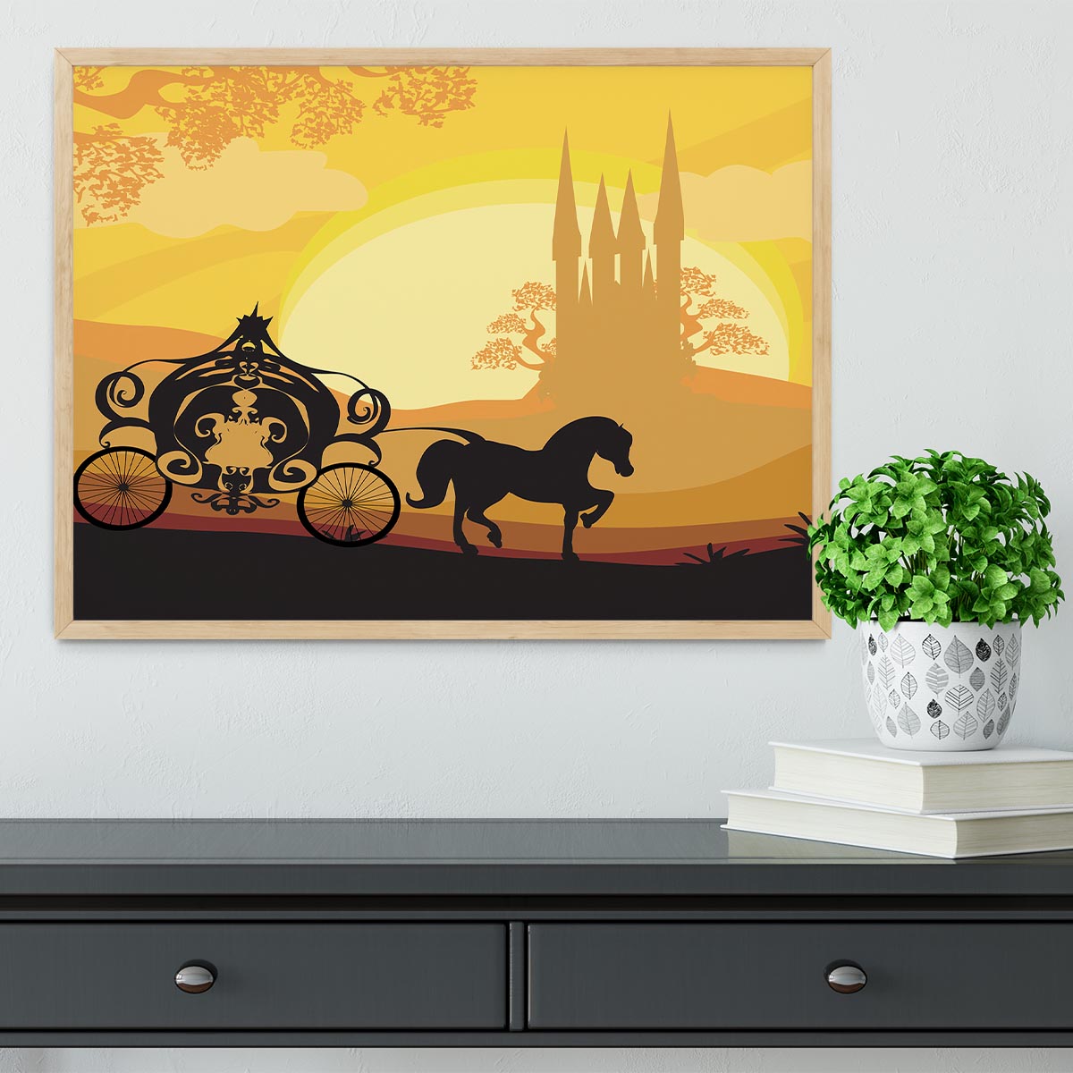 Silhouette of a horse carriage Framed Print - Canvas Art Rocks - 4