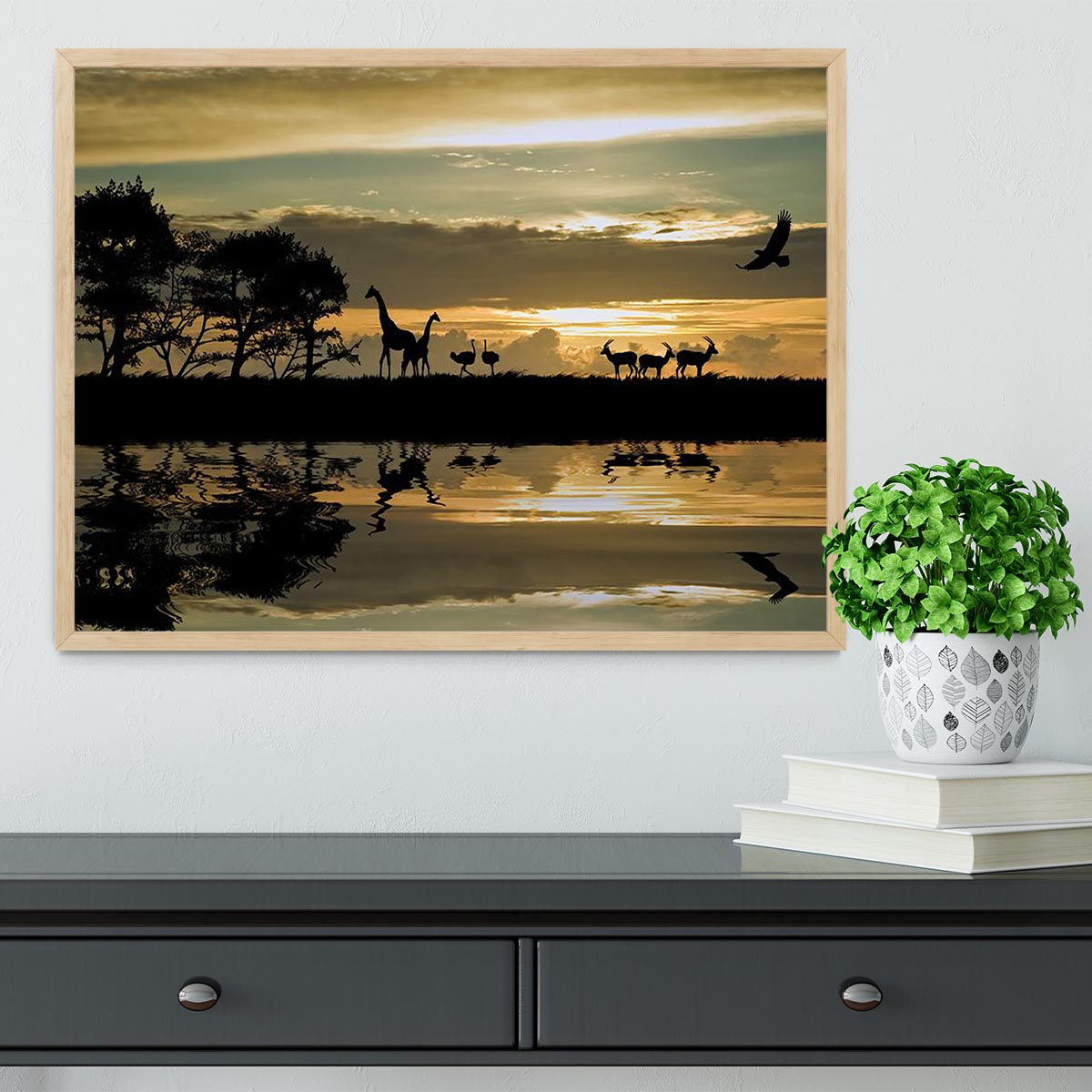 Silhouette of animals in Africa Framed Print - Canvas Art Rocks - 4
