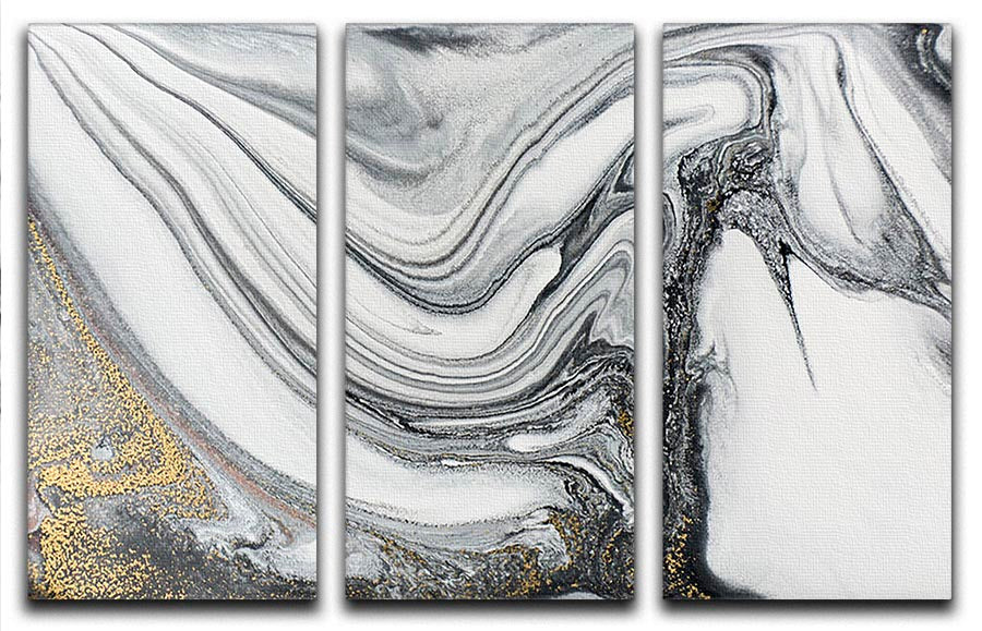 Silver and White Marble Swirl 3 Split Panel Canvas Print - Canvas Art Rocks - 1