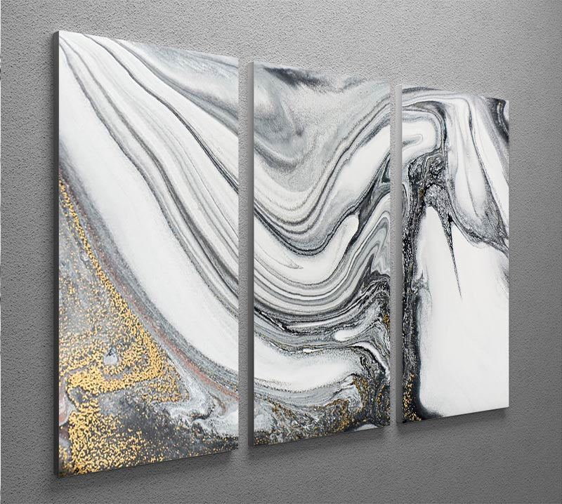 Silver and White Marble Swirl 3 Split Panel Canvas Print - Canvas Art Rocks - 2