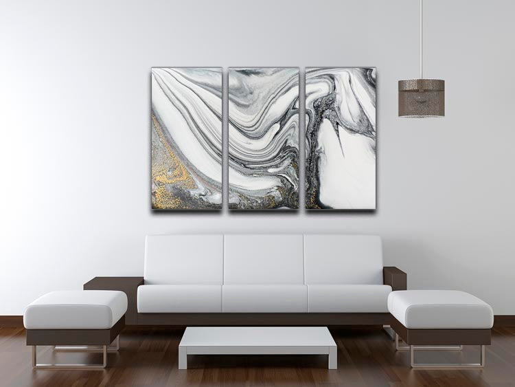 Silver and White Marble Swirl 3 Split Panel Canvas Print - Canvas Art Rocks - 3