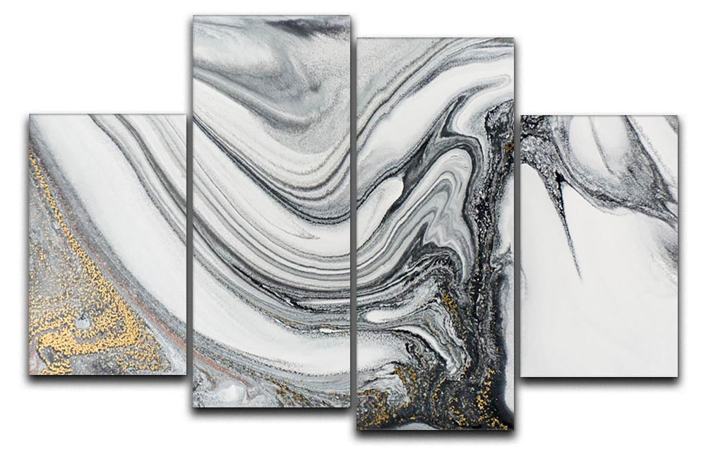 Silver and White Marble Swirl 4 Split Panel Canvas - Canvas Art Rocks - 1