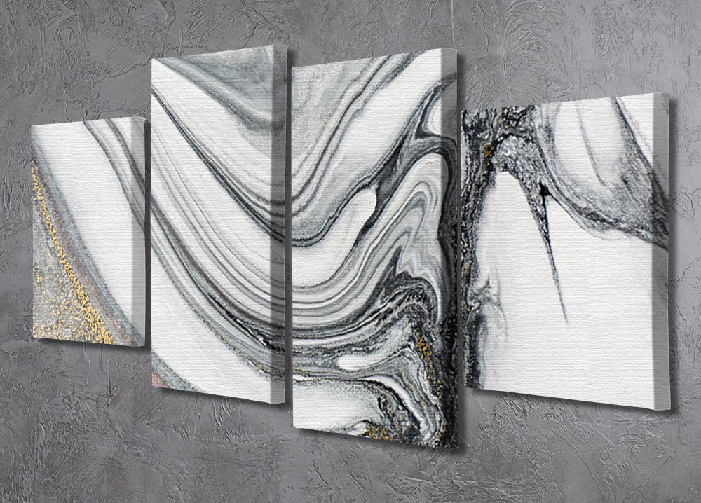 Silver and White Marble Swirl 4 Split Panel Canvas - Canvas Art Rocks - 2