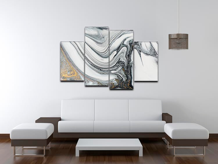 Silver and White Marble Swirl 4 Split Panel Canvas - Canvas Art Rocks - 3