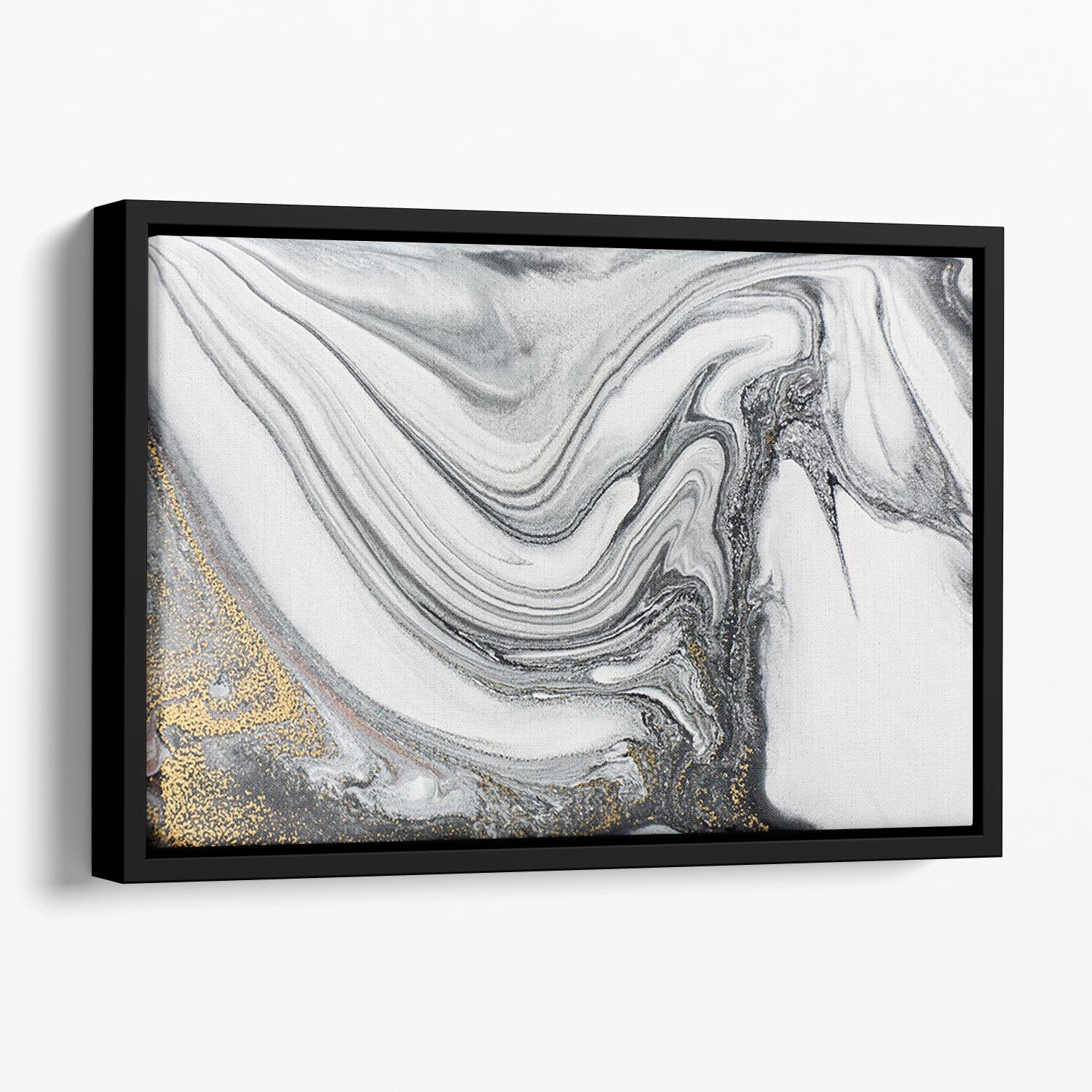 Silver and White Marble Swirl Floating Framed Canvas - Canvas Art Rocks - 1