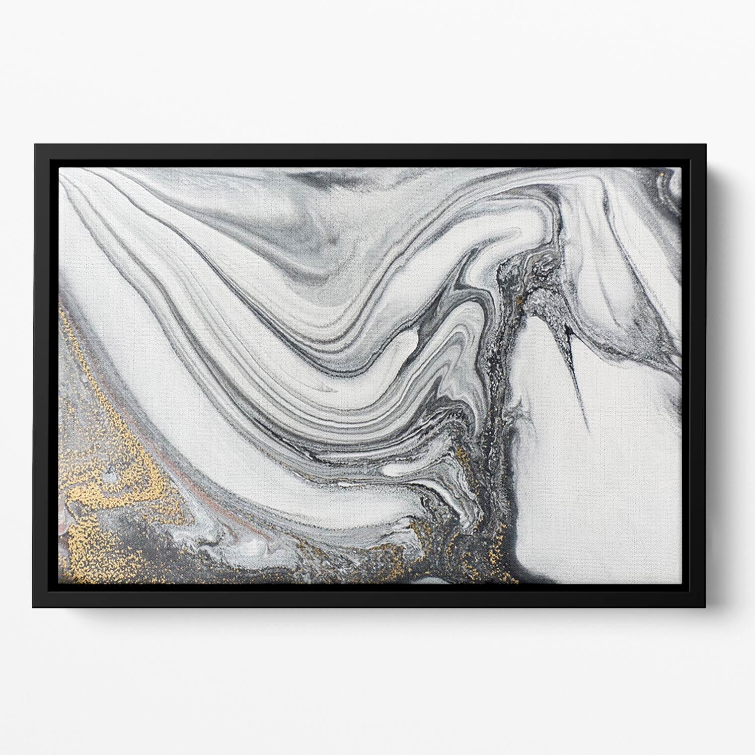 Silver and White Marble Swirl Floating Framed Canvas - Canvas Art Rocks - 2