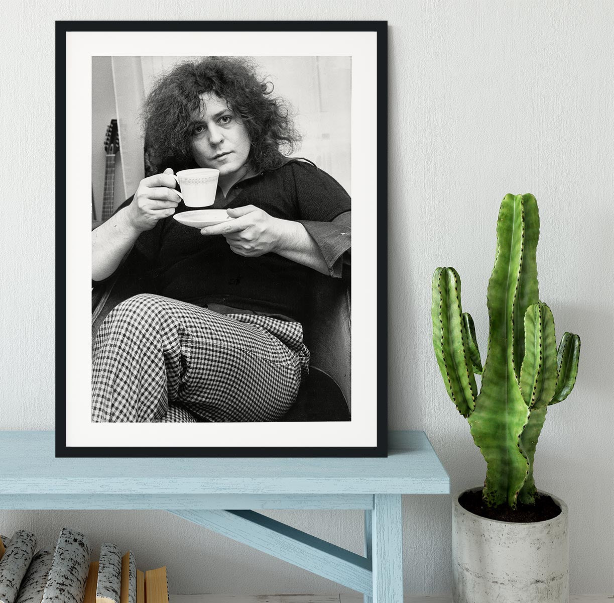 Singer Marc Bolan with tea Framed Print - Canvas Art Rocks - 1
