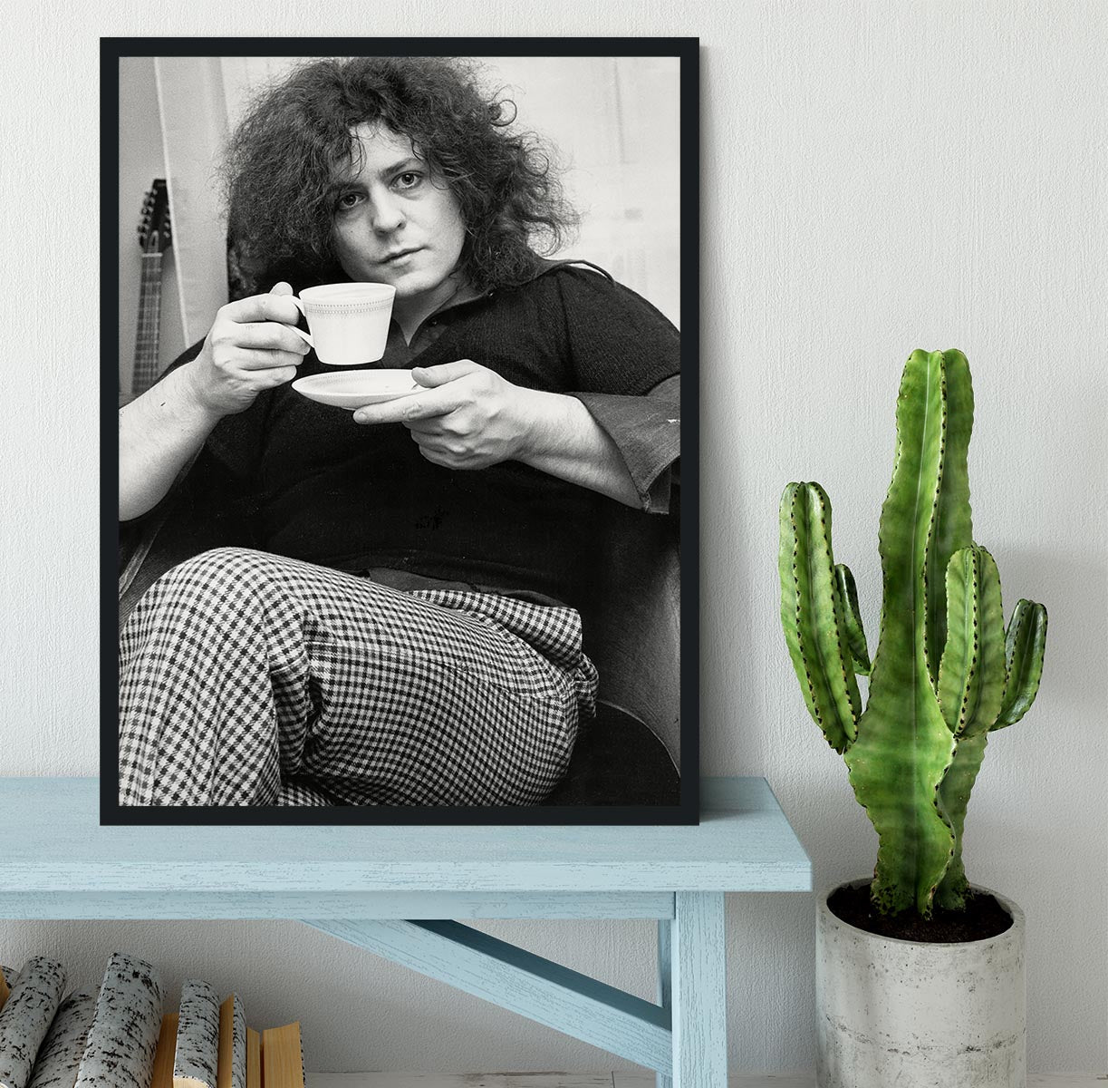 Singer Marc Bolan with tea Framed Print - Canvas Art Rocks - 2