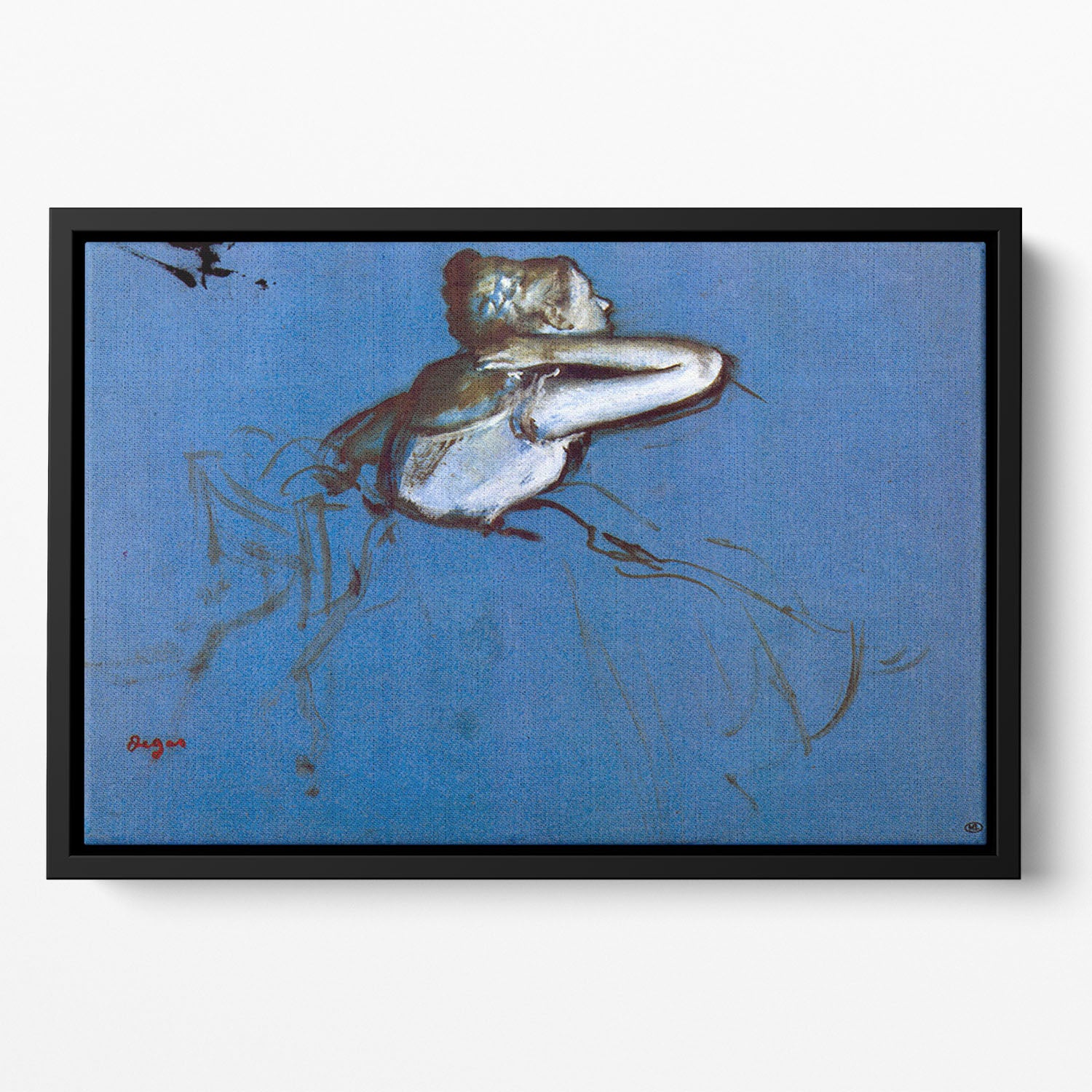 Sitting dancer in profile with hand on her neck by Degas Floating Framed Canvas
