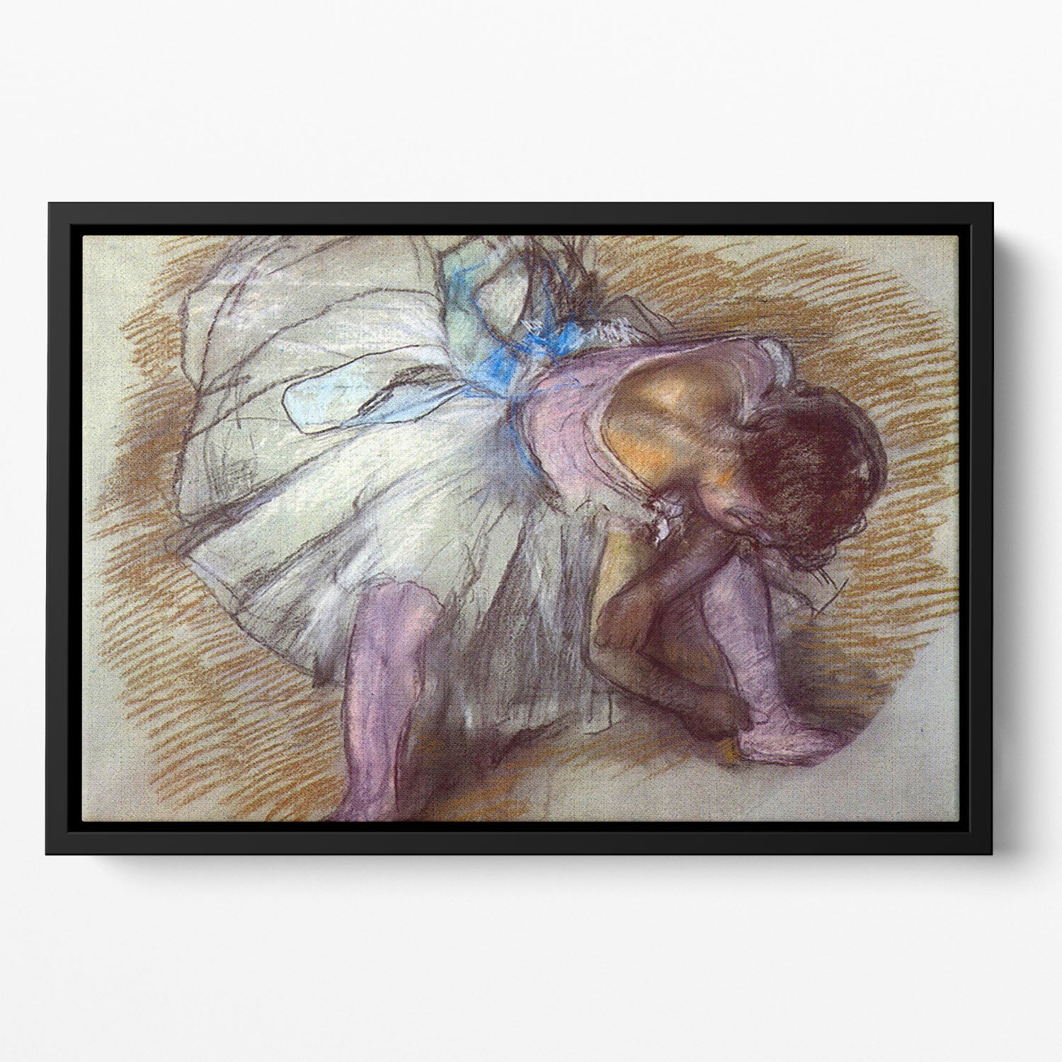Sitting dancer lacing her slipper by Degas Floating Framed Canvas