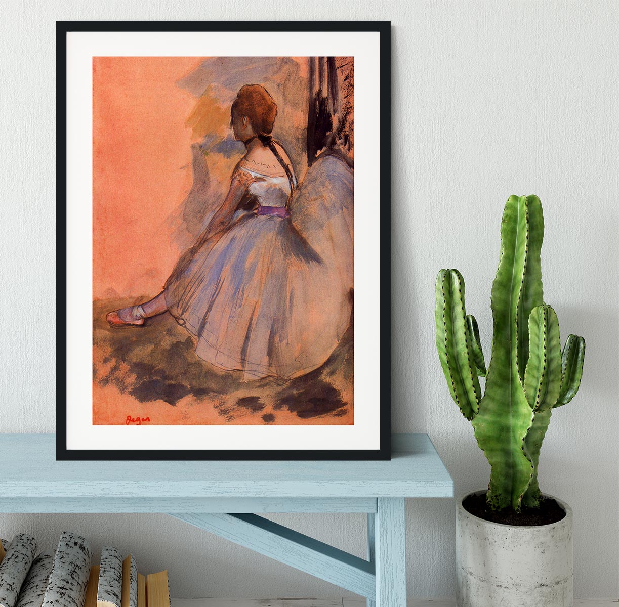 Sitting dancer with extended left leg by Degas Framed Print - Canvas Art Rocks - 1