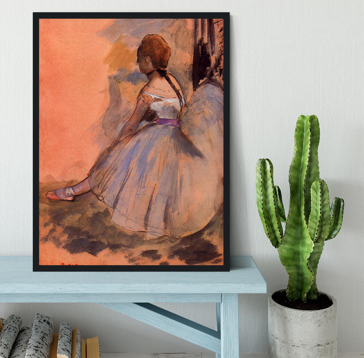 Sitting dancer with extended left leg by Degas Framed Print - Canvas Art Rocks - 2