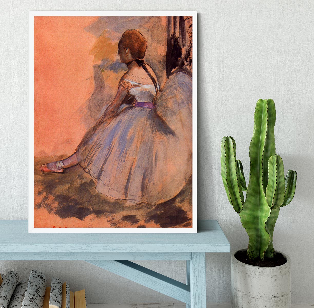 Sitting dancer with extended left leg by Degas Framed Print - Canvas Art Rocks -6