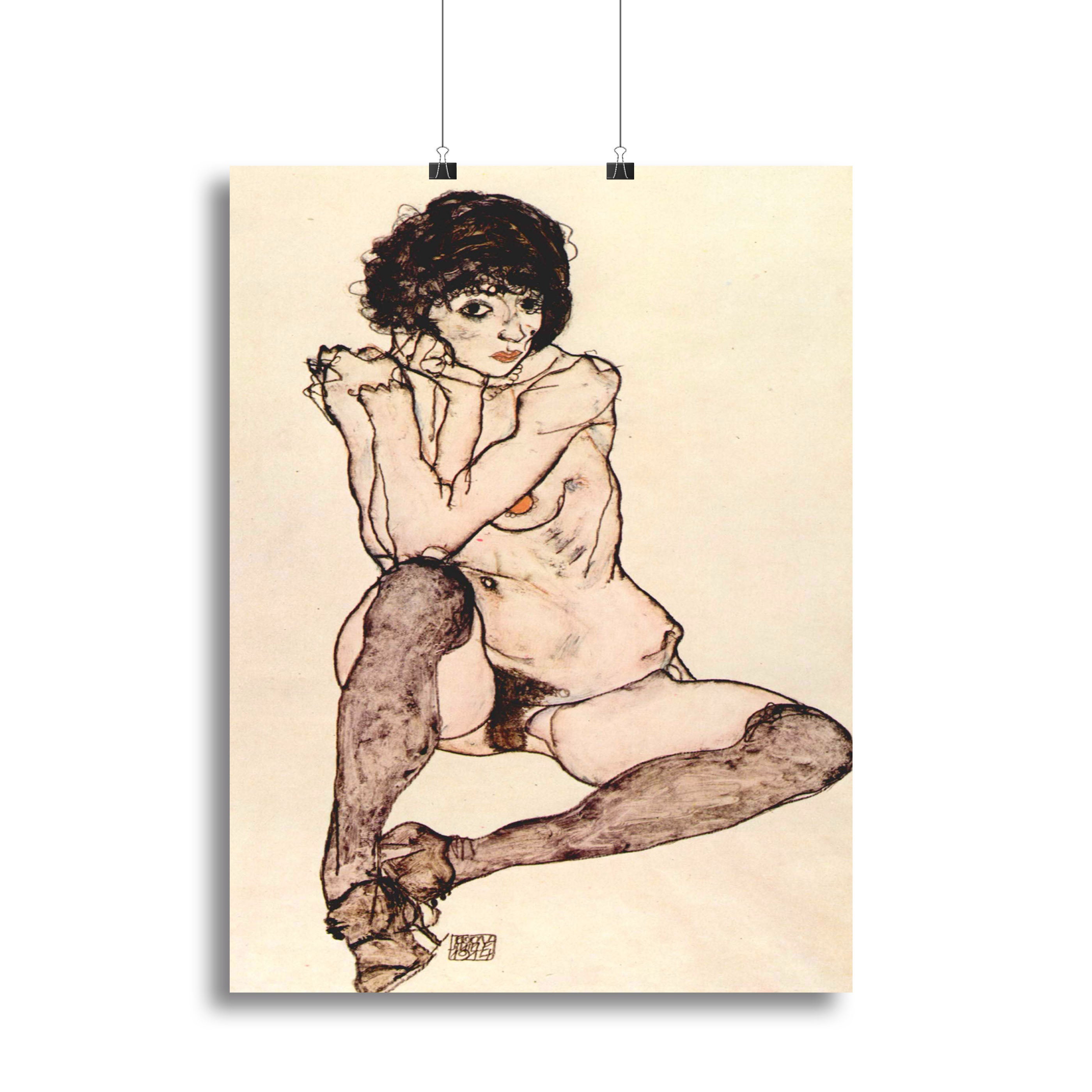 Sitting female nude by Egon Schiele Canvas Print or Poster - Canvas Art Rocks - 2