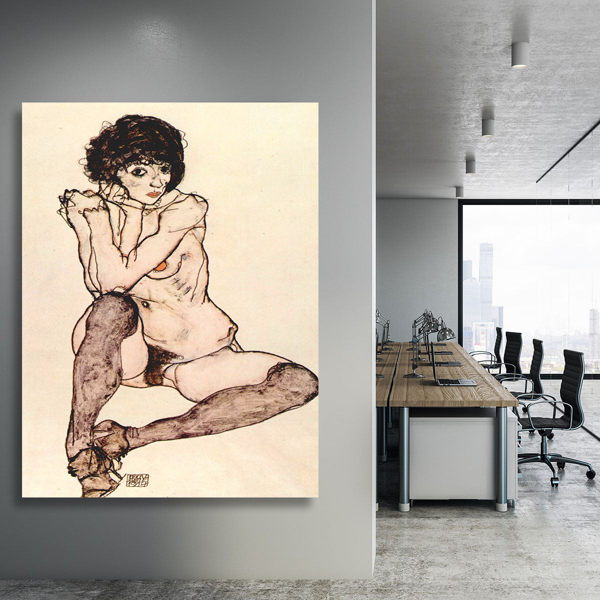 Sitting female nude by Egon Schiele Canvas Print or Poster - Canvas Art Rocks - 3