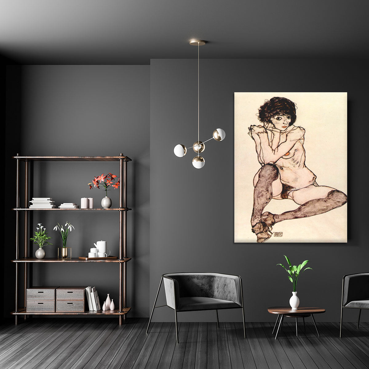 Sitting female nude by Egon Schiele Canvas Print or Poster - Canvas Art Rocks - 5