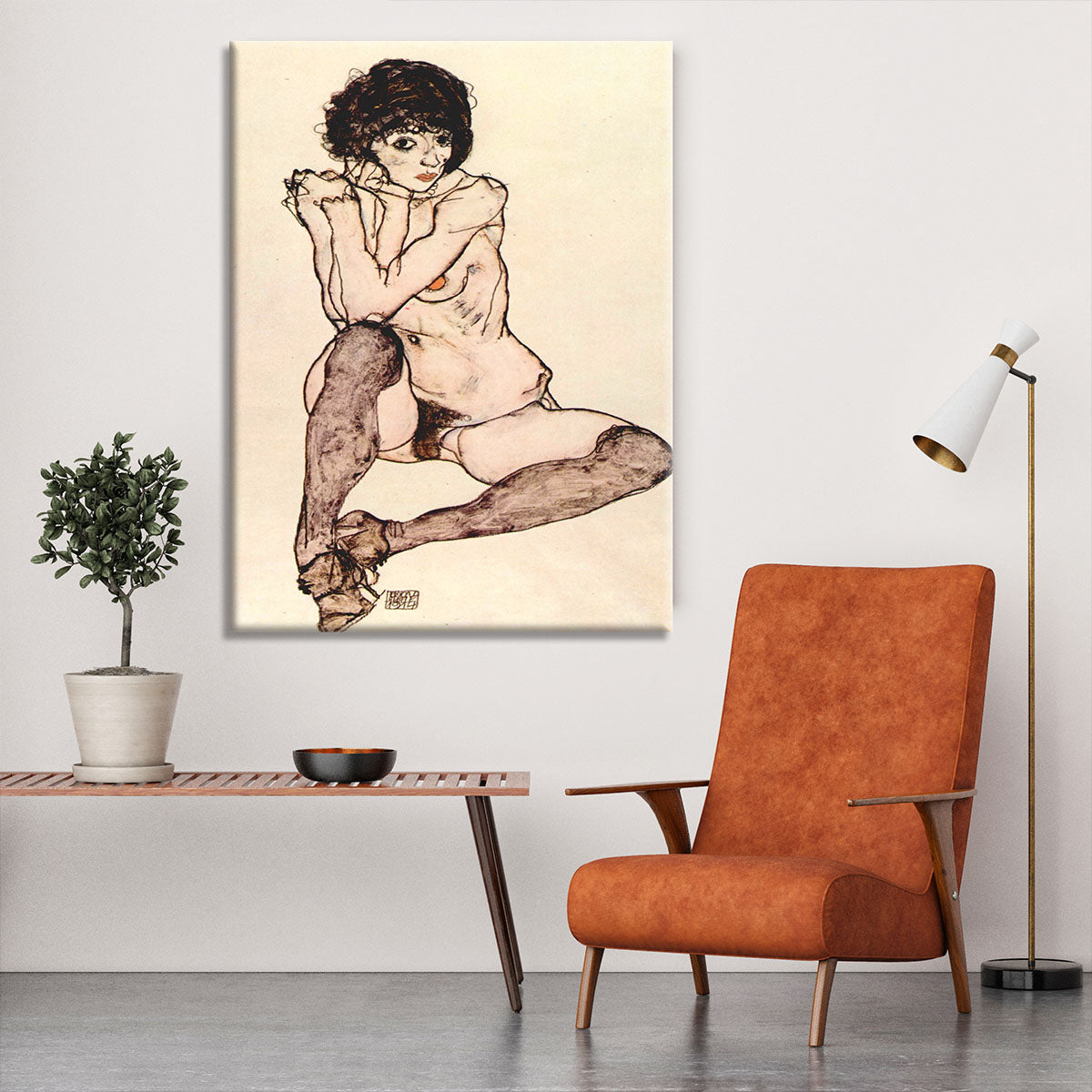 Sitting female nude by Egon Schiele Canvas Print or Poster - Canvas Art Rocks - 6