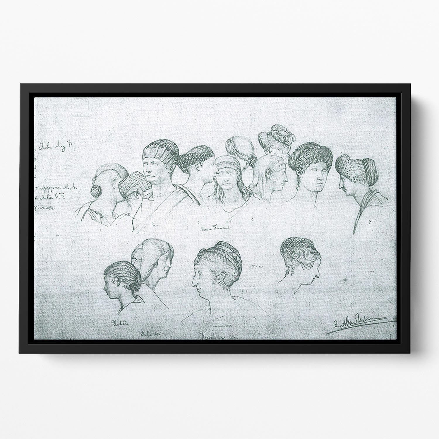 Sketch of hairstyles from ancient sculptures by Alma Tadema Floating Framed Canvas - Canvas Art Rocks - 2
