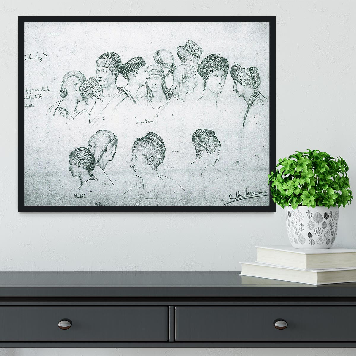 Sketch of hairstyles from ancient sculptures by Alma Tadema Framed Print - Canvas Art Rocks - 2