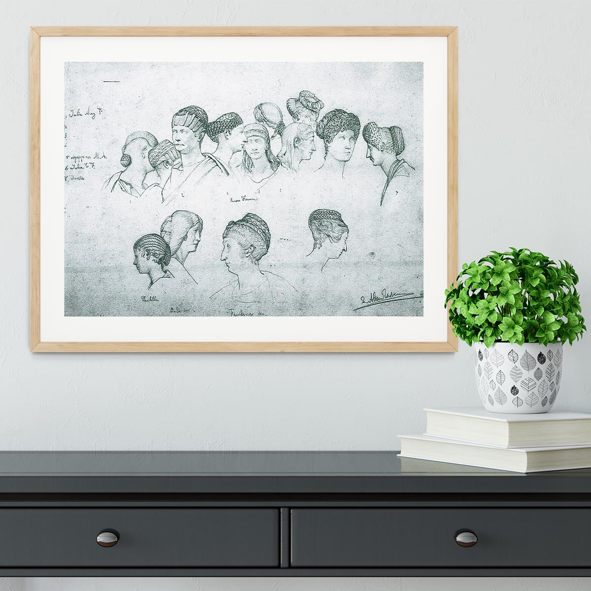 Sketch of hairstyles from ancient sculptures by Alma Tadema Framed Print - Canvas Art Rocks - 3