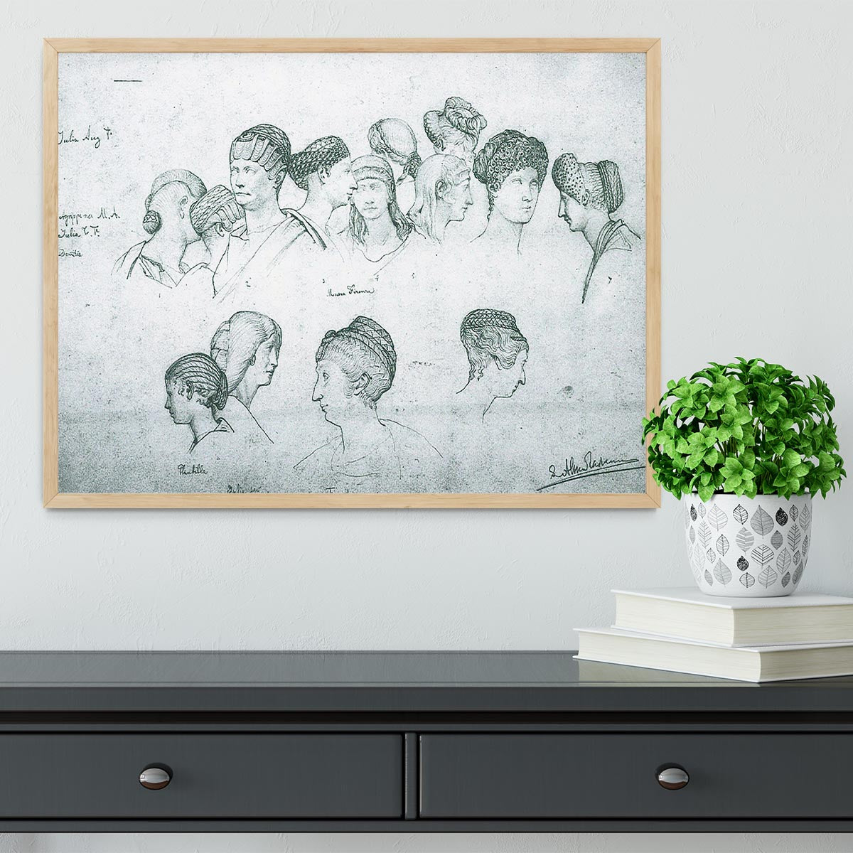 Sketch of hairstyles from ancient sculptures by Alma Tadema Framed Print - Canvas Art Rocks - 4