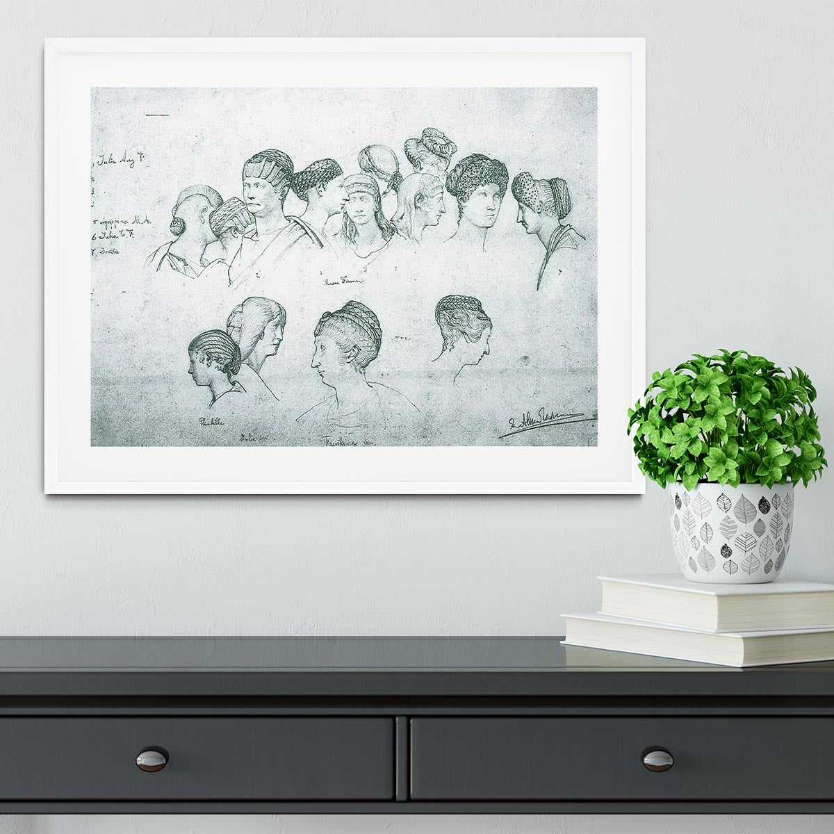 Sketch of hairstyles from ancient sculptures by Alma Tadema Framed Print - Canvas Art Rocks - 5