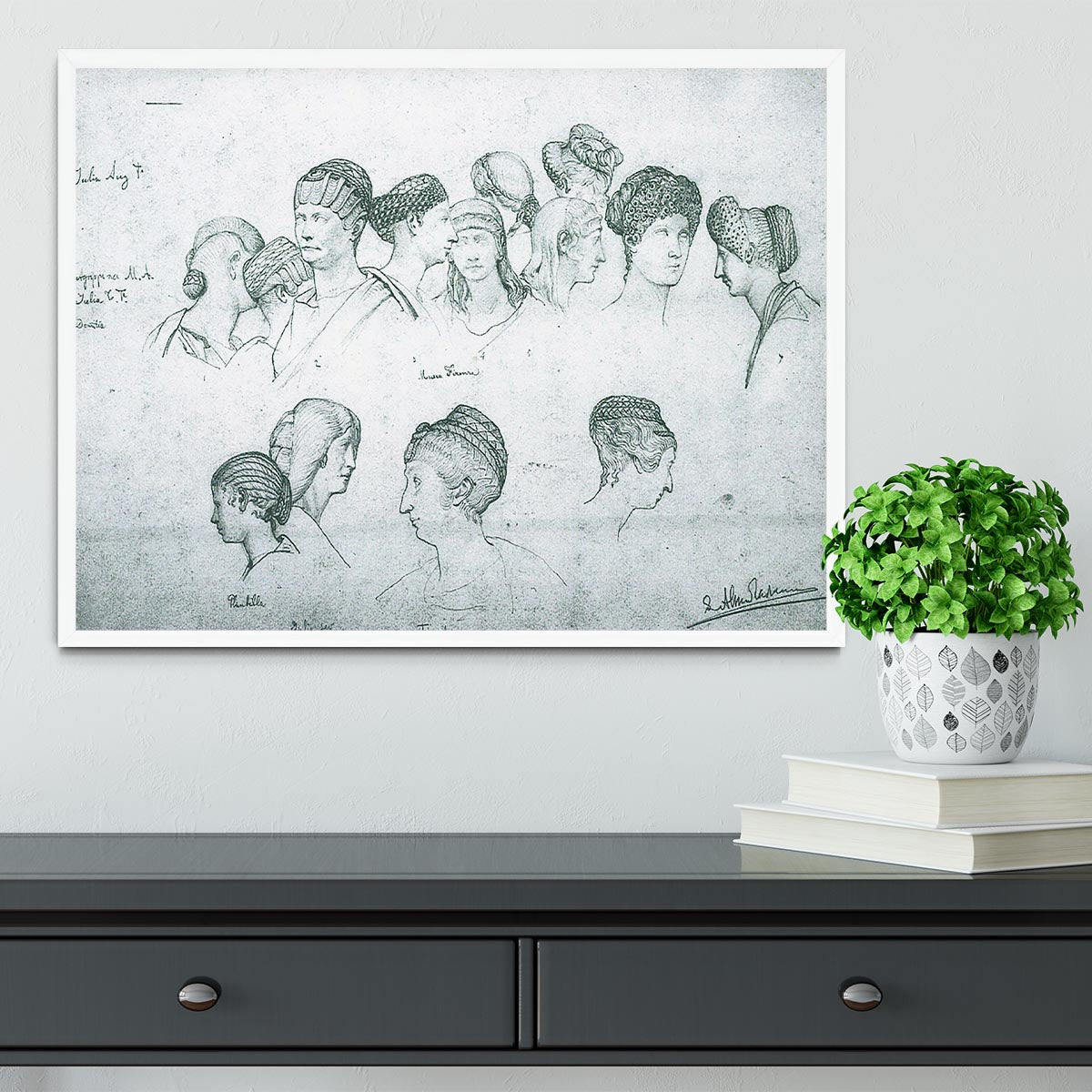 Sketch of hairstyles from ancient sculptures by Alma Tadema Framed Print - Canvas Art Rocks -6