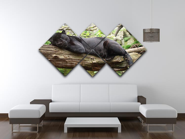 Sleeping black jaguar 4 Square Multi Panel Canvas - Canvas Art Rocks - 3