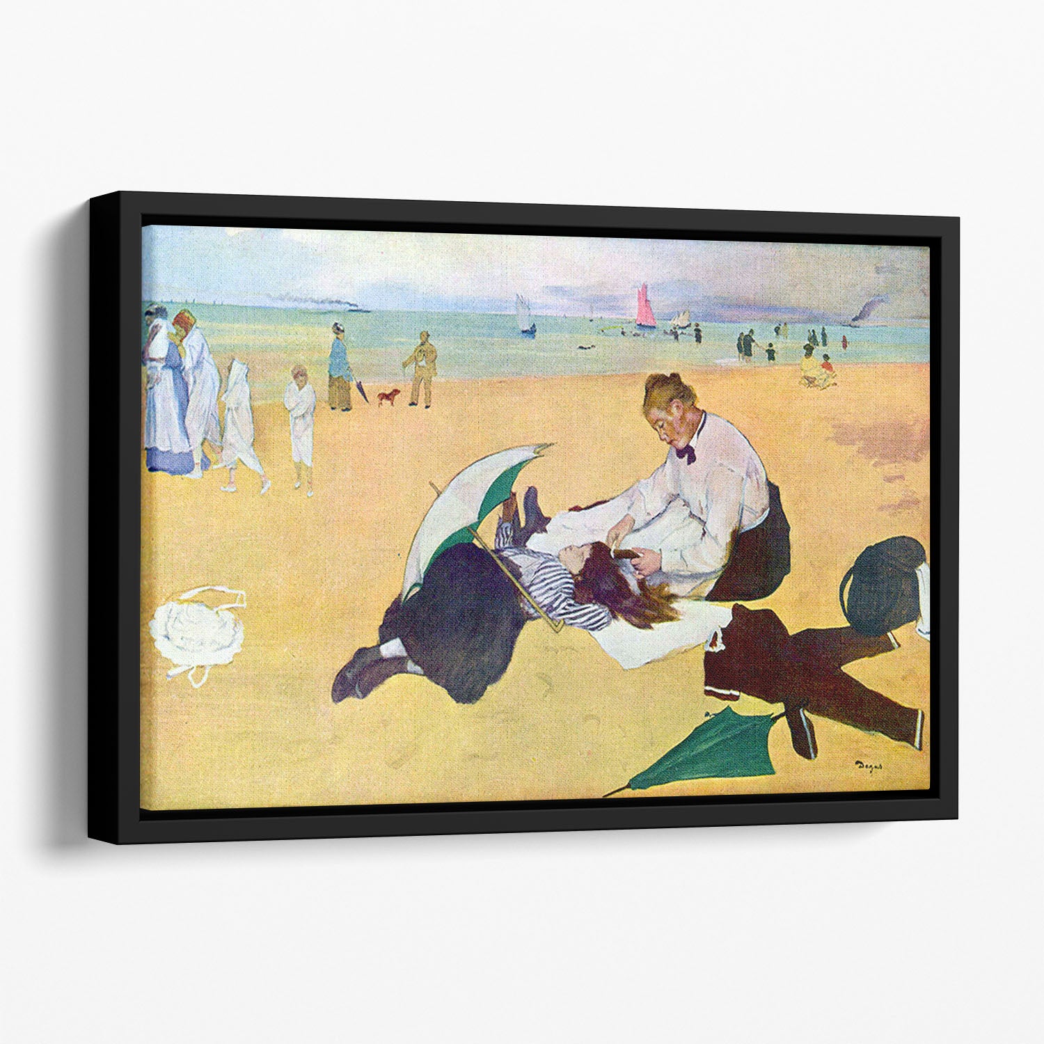 Small girls on the beach by Degas Floating Framed Canvas