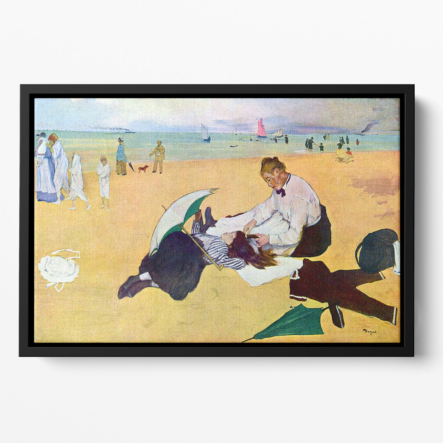 Small girls on the beach by Degas Floating Framed Canvas