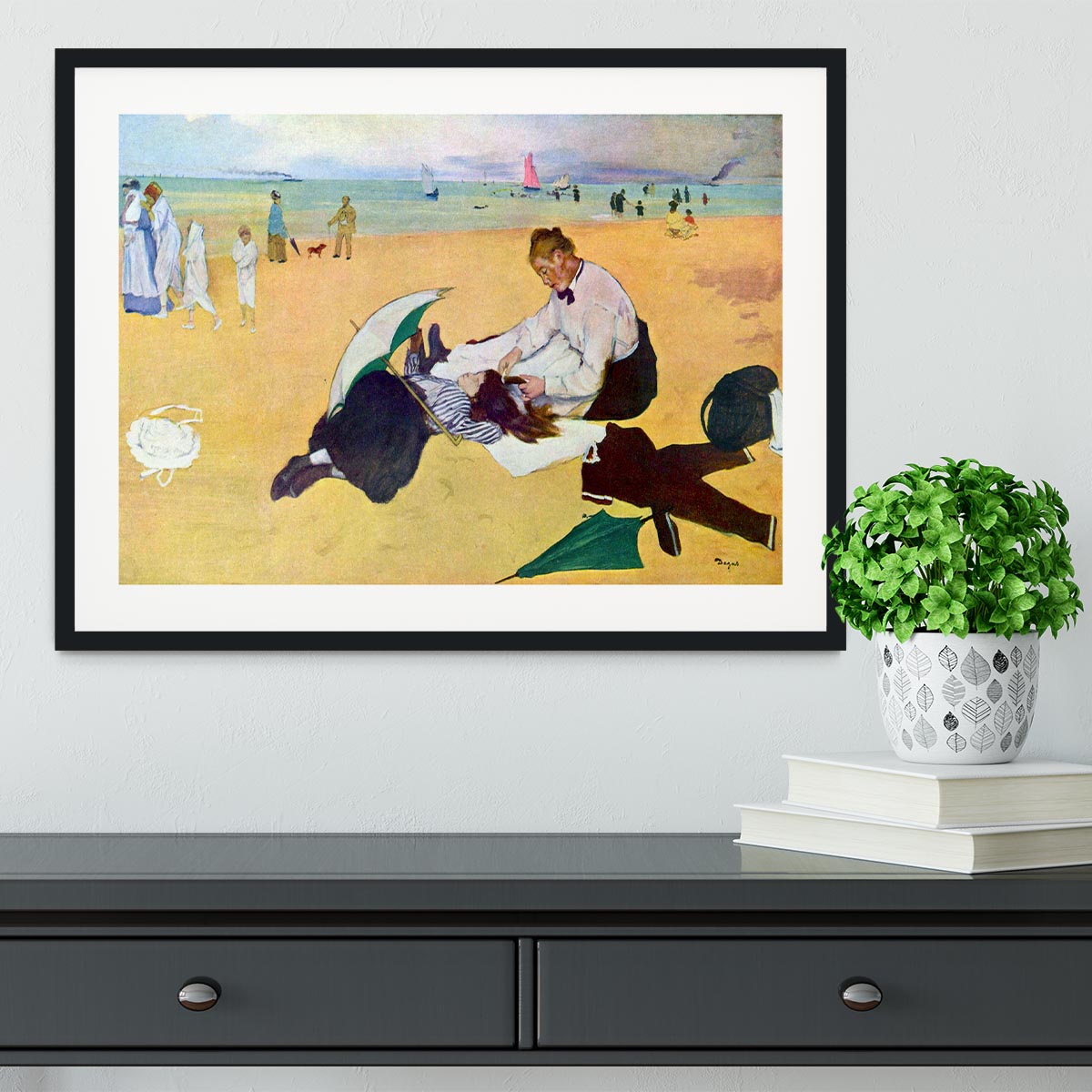 Small girls on the beach by Degas Framed Print - Canvas Art Rocks - 1