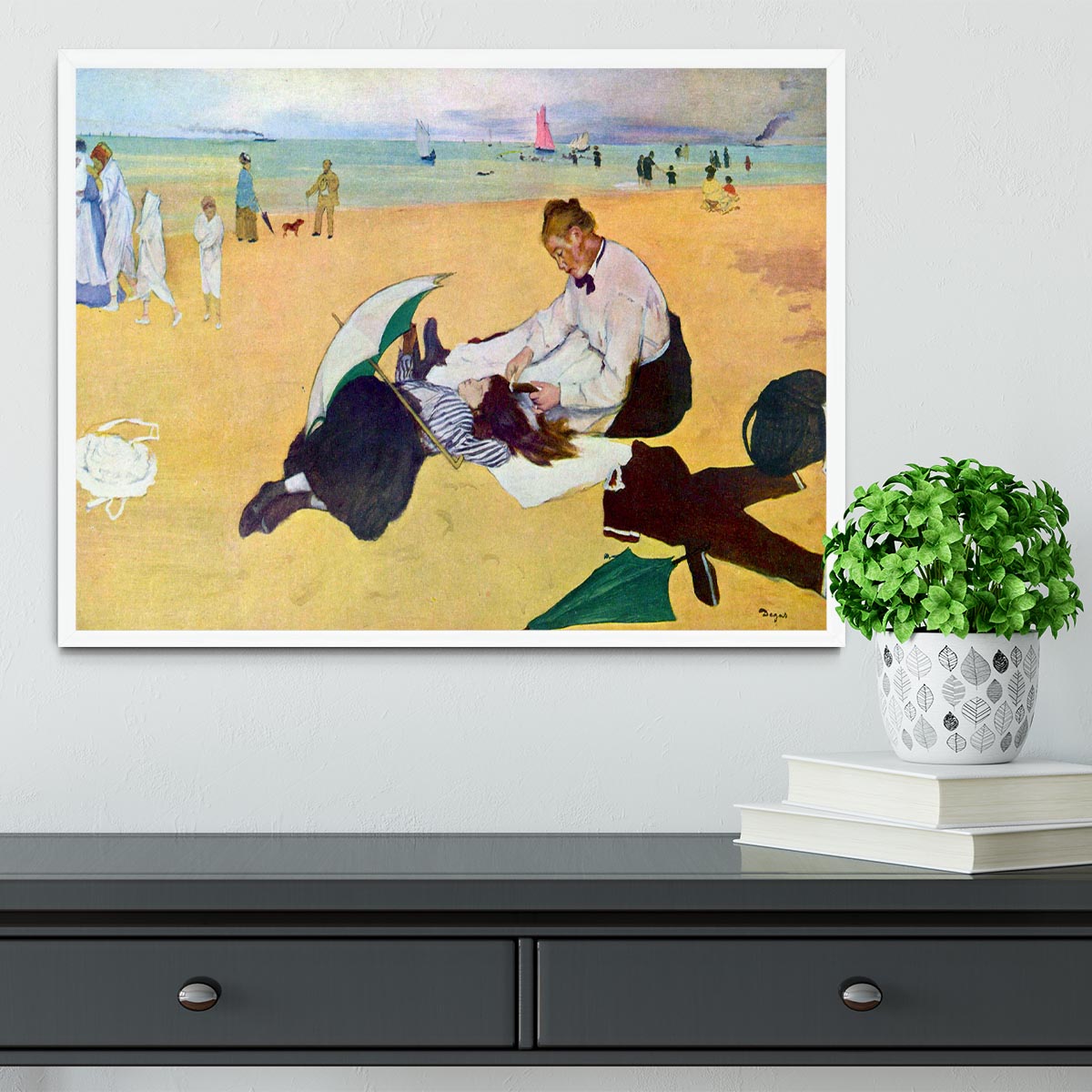 Small girls on the beach by Degas Framed Print - Canvas Art Rocks -6