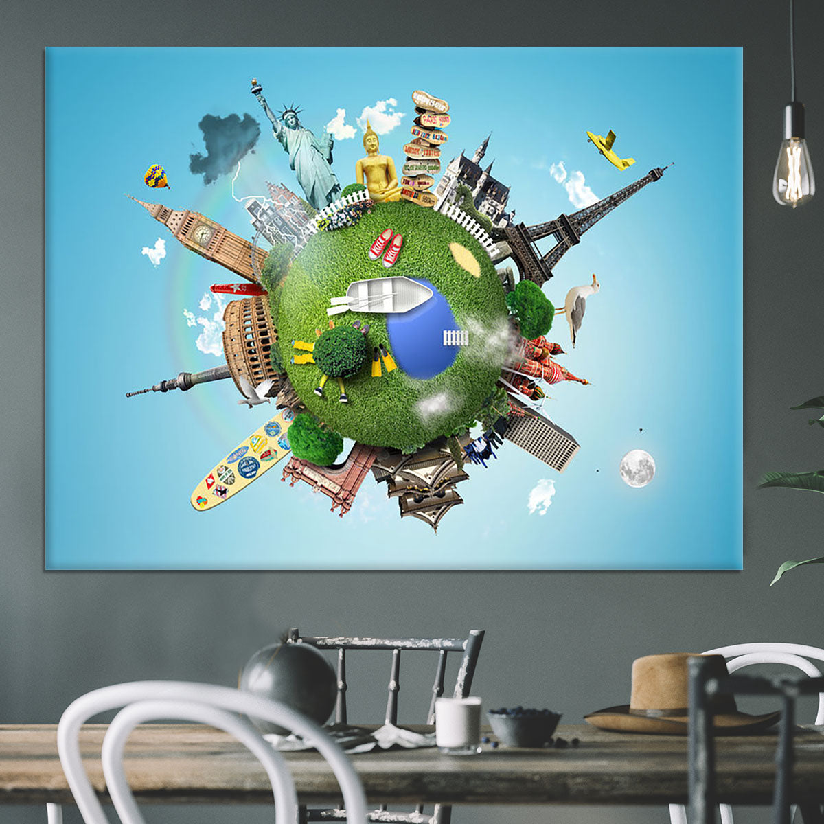 Small planet with landmarks around the world Canvas Print or Poster - Canvas Art Rocks - 3