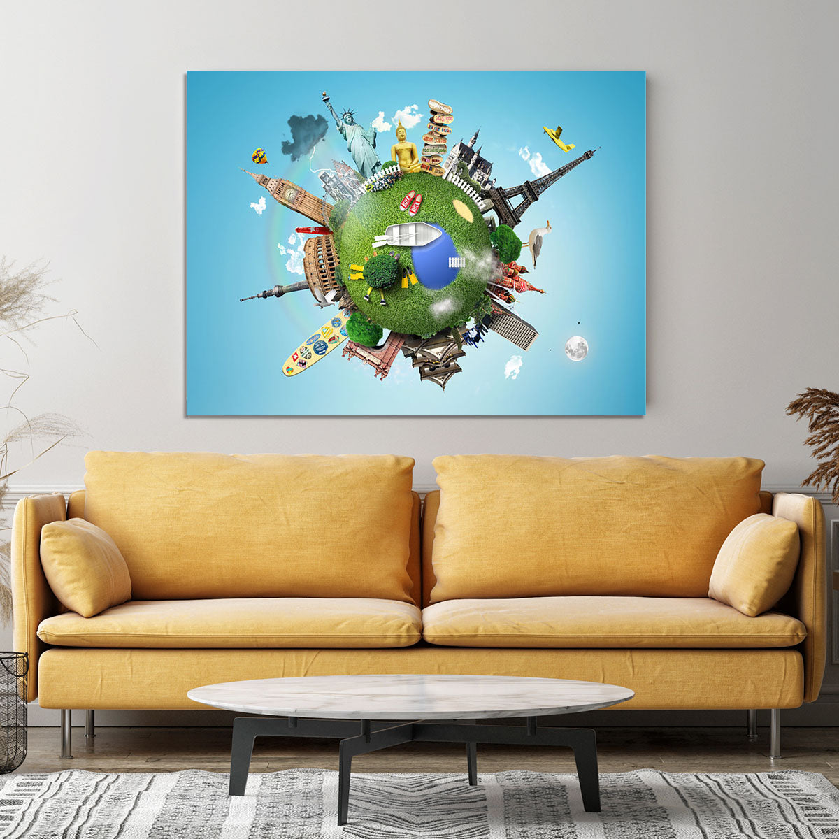 Small planet with landmarks around the world Canvas Print or Poster - Canvas Art Rocks - 4