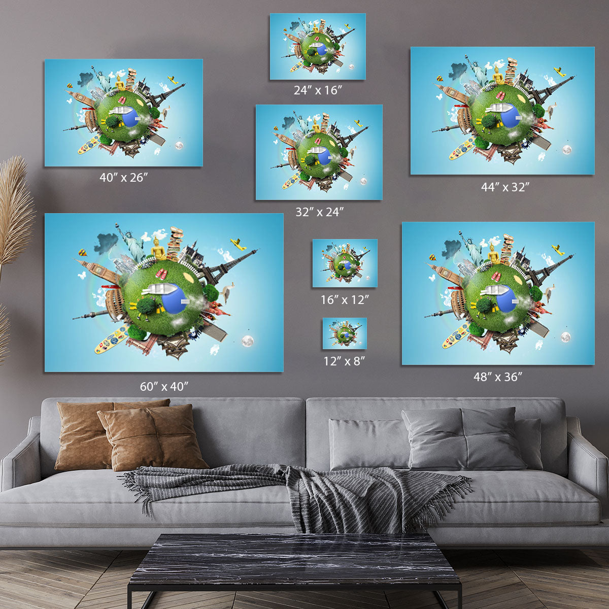 Small planet with landmarks around the world Canvas Print or Poster - Canvas Art Rocks - 7