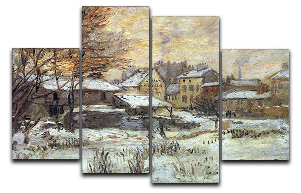 Snow at sunset Argenteuil in the snow by Monet 4 Split Panel Canvas  - Canvas Art Rocks - 1