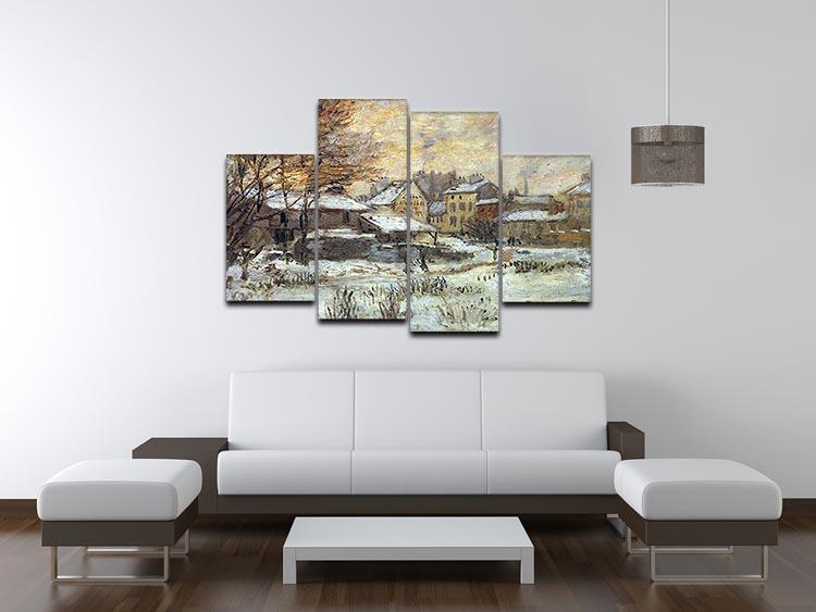 Snow at sunset Argenteuil in the snow by Monet 4 Split Panel Canvas - Canvas Art Rocks - 3