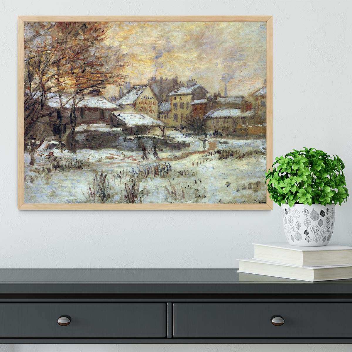 Snow at sunset Argenteuil in the snow by Monet Framed Print - Canvas Art Rocks - 4