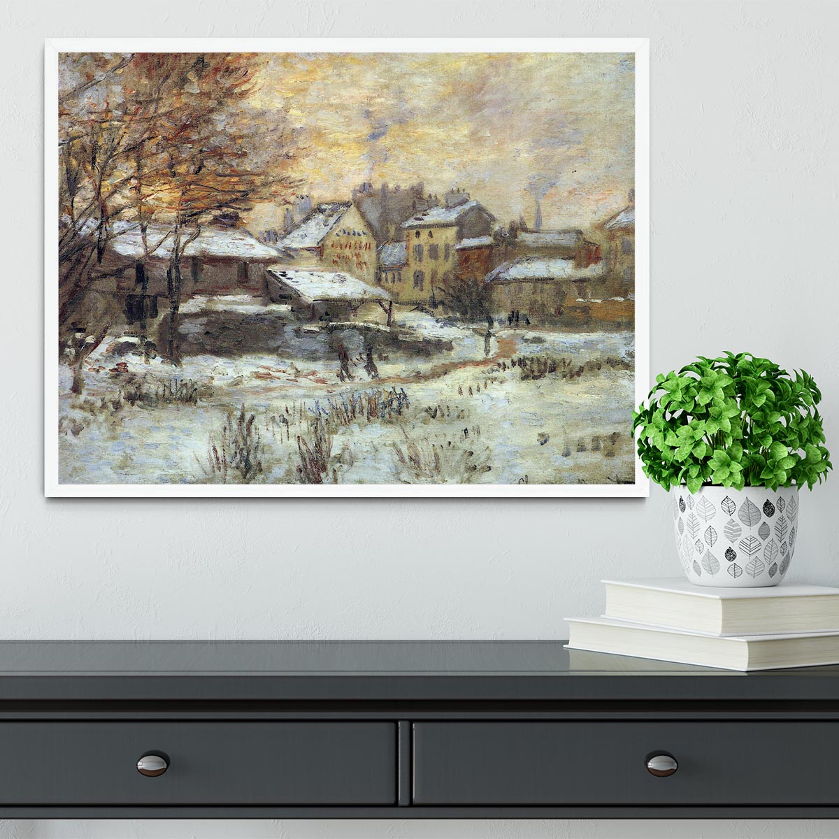 Snow at sunset Argenteuil in the snow by Monet Framed Print - Canvas Art Rocks -6