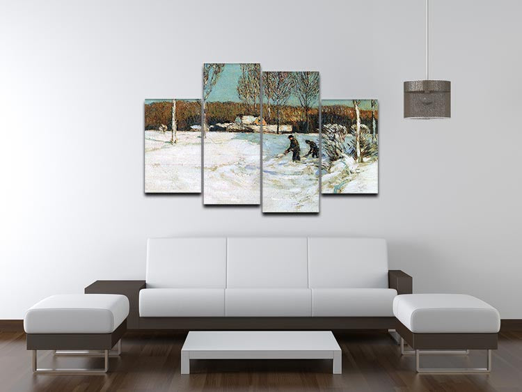 Snow shovels New England by Hassam 4 Split Panel Canvas - Canvas Art Rocks - 3