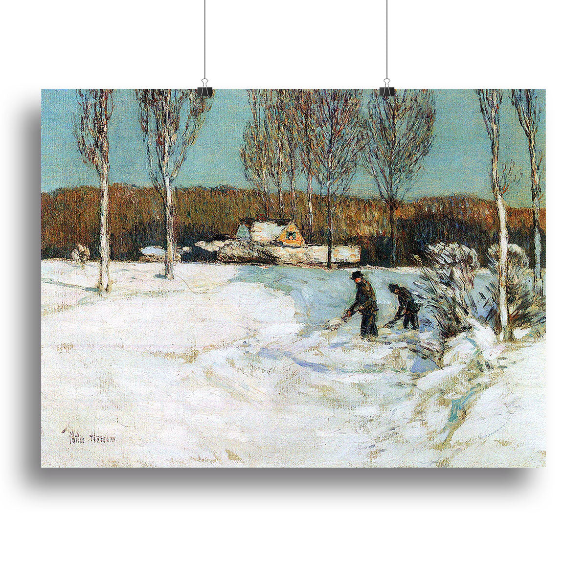 Snow shovels New England by Hassam Canvas Print or Poster - Canvas Art Rocks - 2
