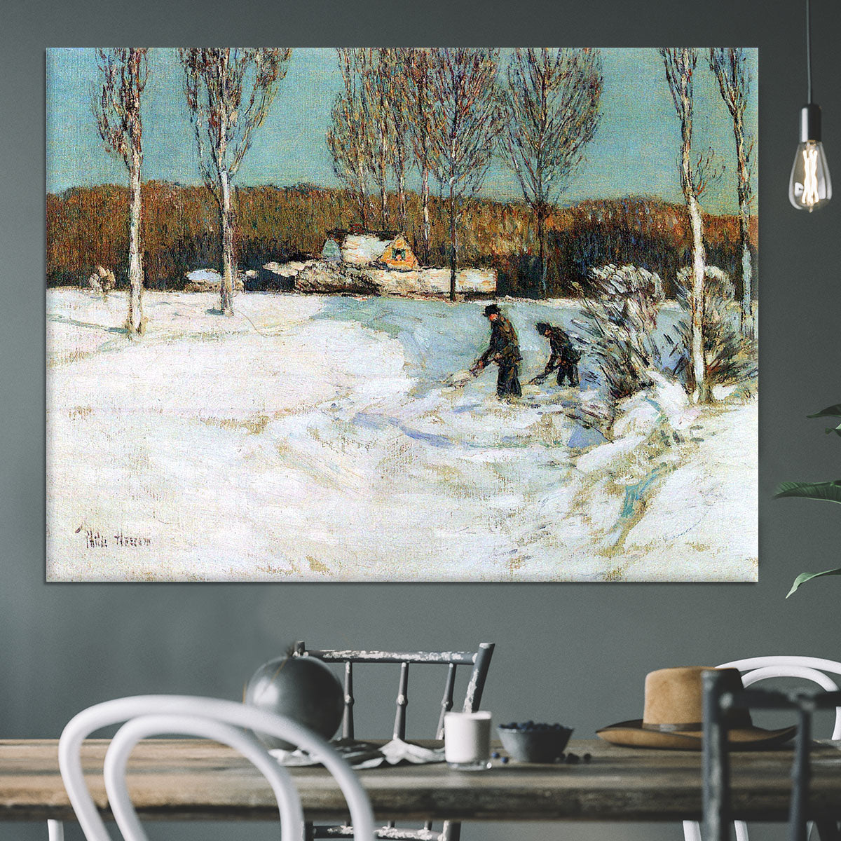 Snow shovels New England by Hassam Canvas Print or Poster - Canvas Art Rocks - 3