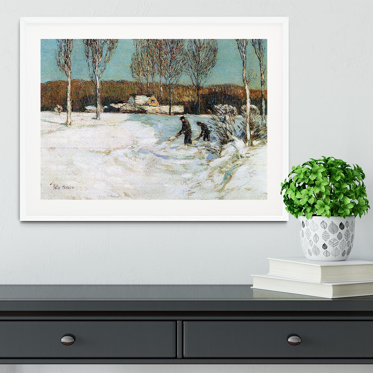 Snow shovels New England by Hassam Framed Print - Canvas Art Rocks - 5