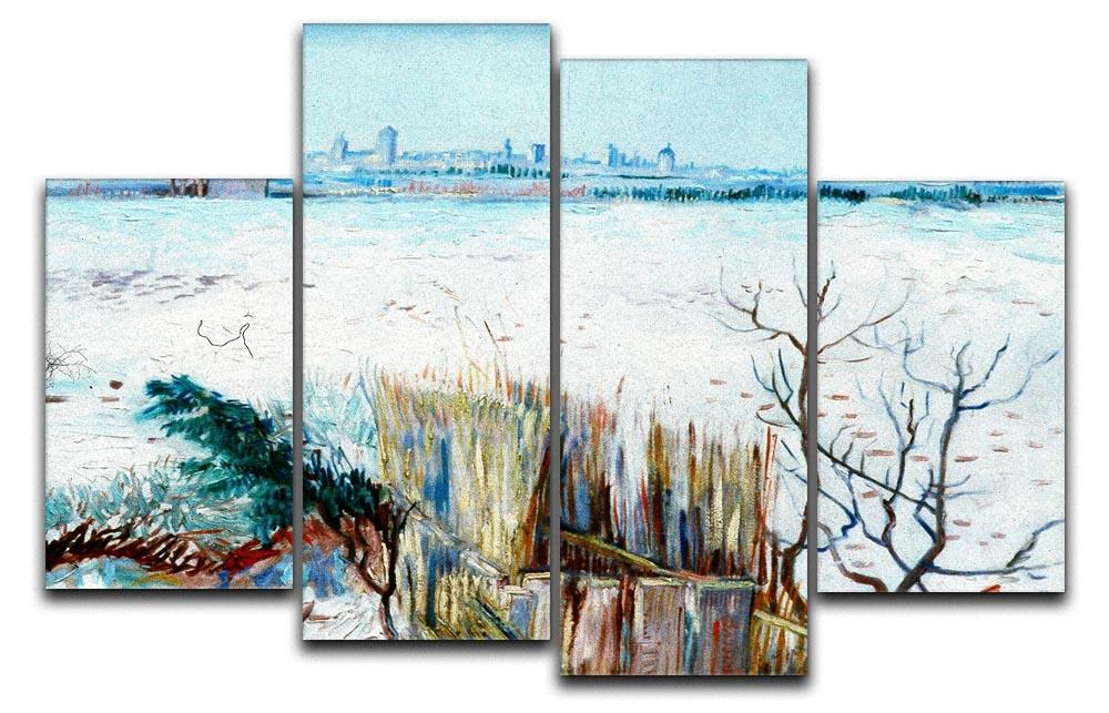 Snowy Landscape with Arles in the Background by Van Gogh 4 Split Panel Canvas  - Canvas Art Rocks - 1