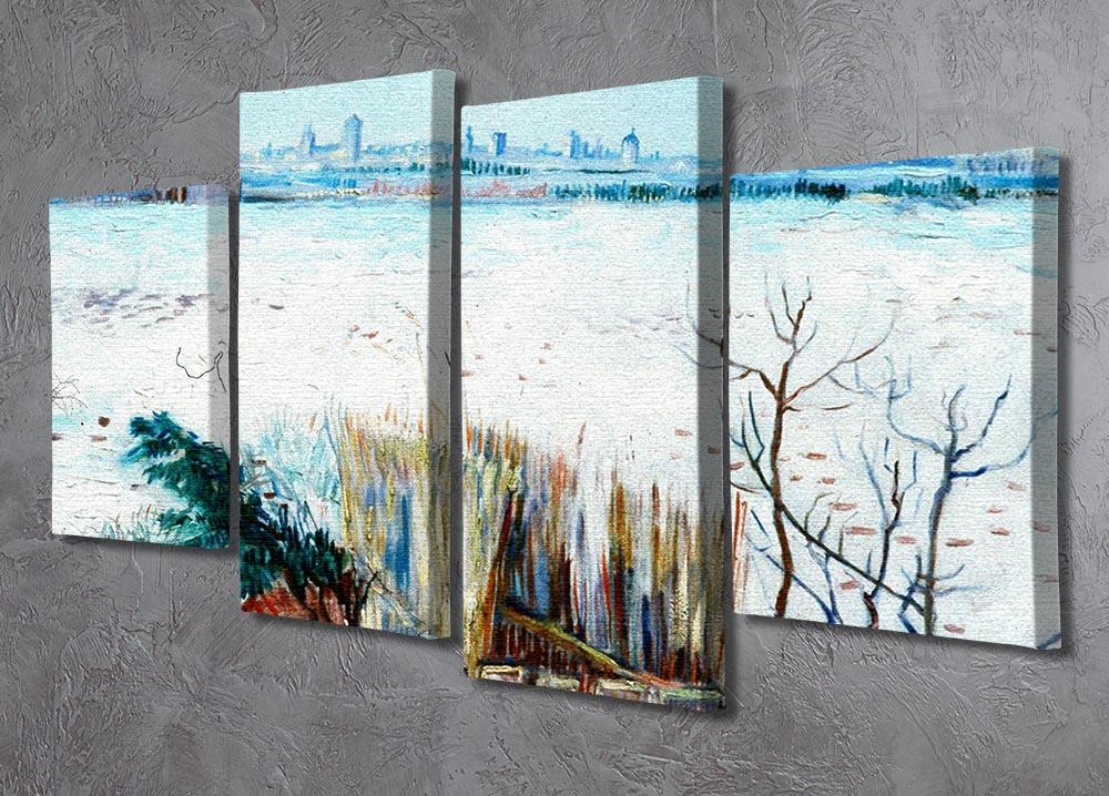 Snowy Landscape with Arles in the Background by Van Gogh 4 Split Panel Canvas - Canvas Art Rocks - 2