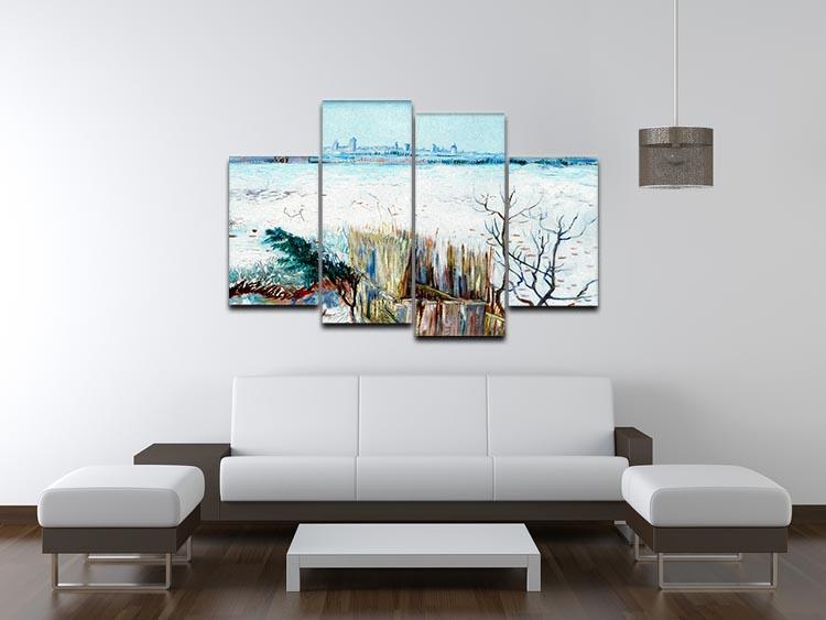 Snowy Landscape with Arles in the Background by Van Gogh 4 Split Panel Canvas - Canvas Art Rocks - 3